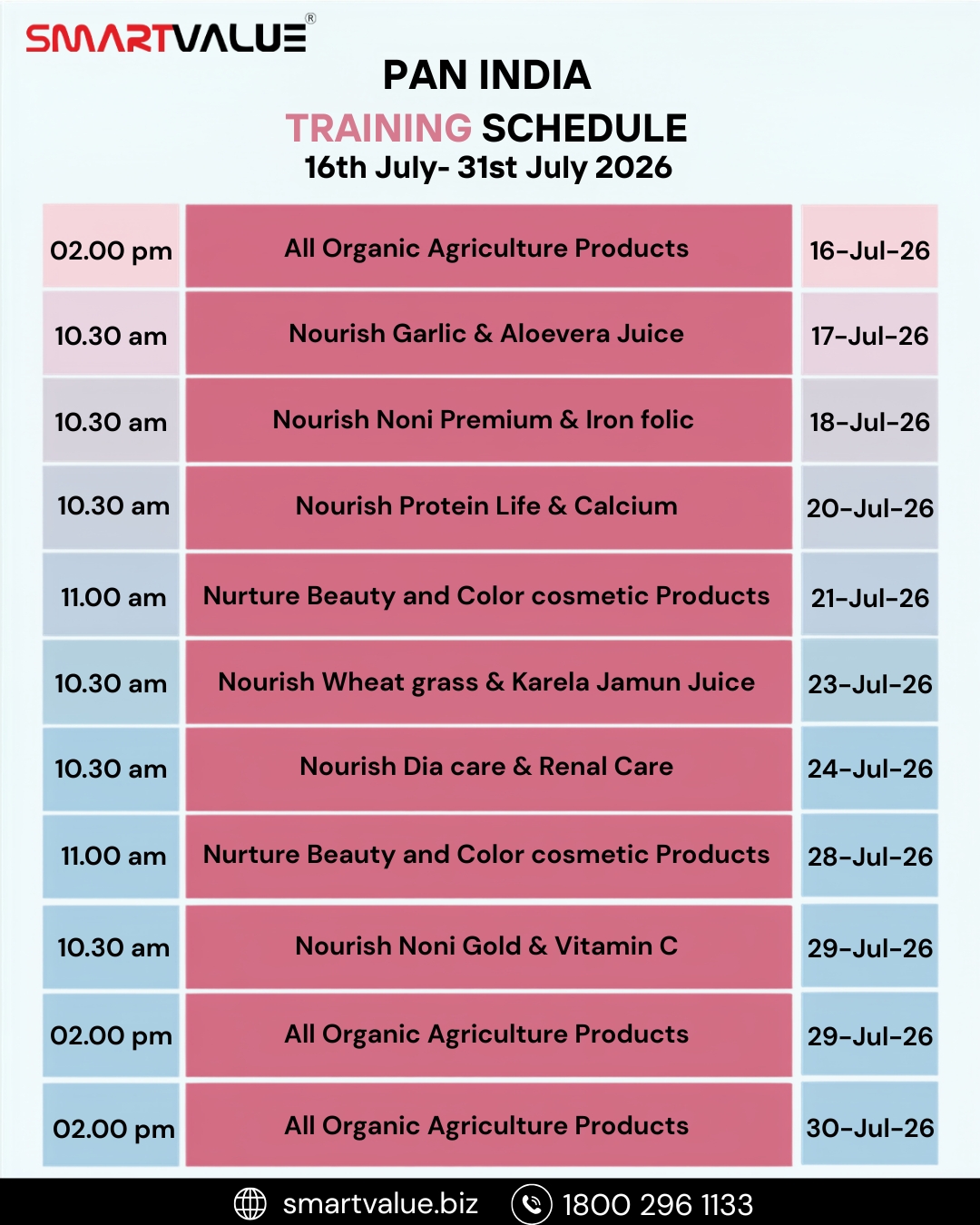 SmartValue Training Calander