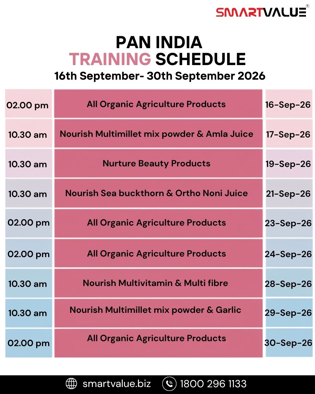 SmartValue Training Schedule